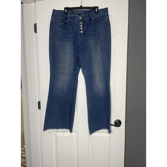 Lane Bryant Denim - Lane Bryant Flare Raw Hem Button Fly Denim Jeans Closure Size 20 Blue